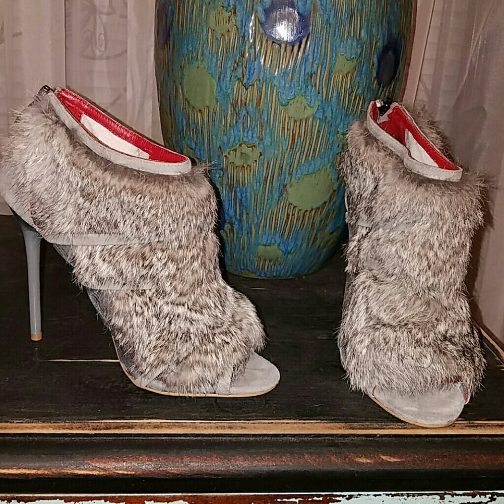 CHARLES JOURDAN GENUINE RABBIT FUR BOOTIE