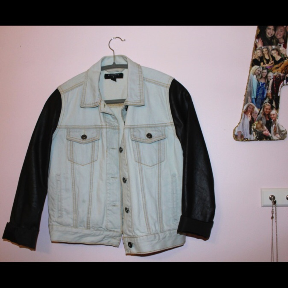 Denim Jacket w/ Vegan Leather Sleeves - Worn Once