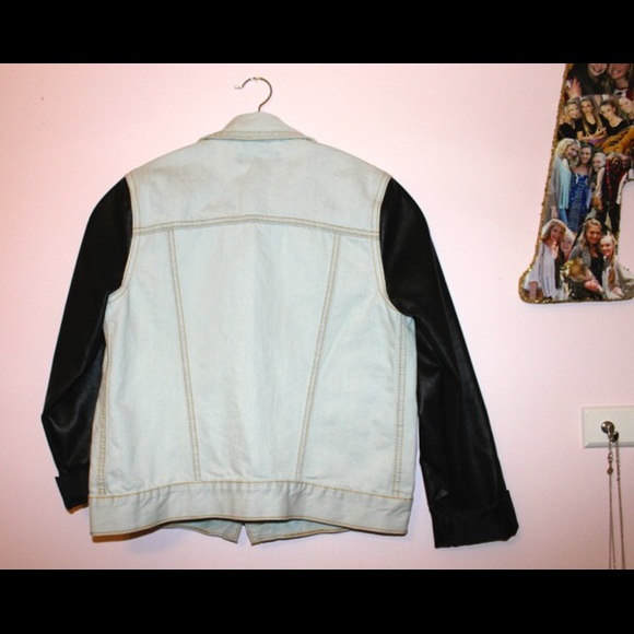 Denim Jacket w/ Vegan Leather Sleeves - Worn Once - Picture 2 of 2