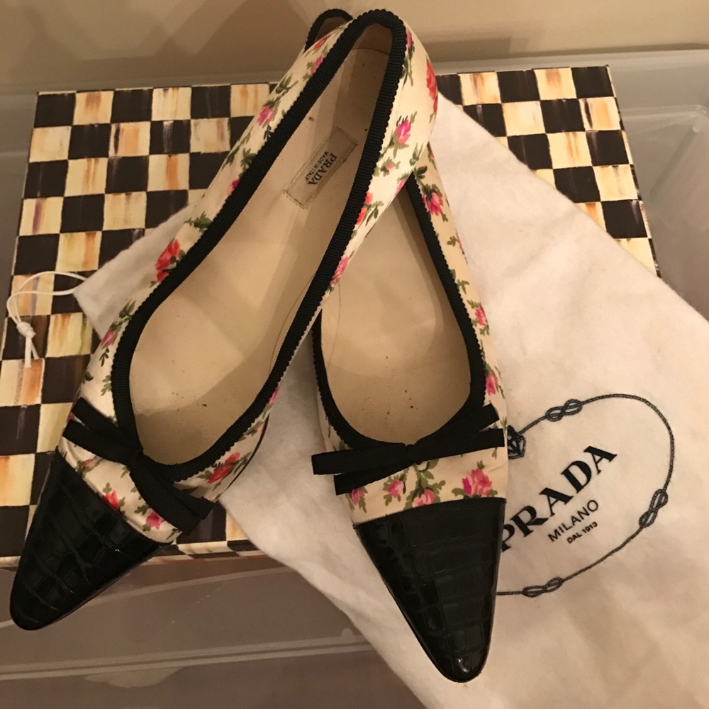 Prada silk spectator flat