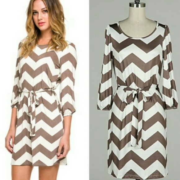 Chevron Print Mocha Dress - Picture 1 of 1