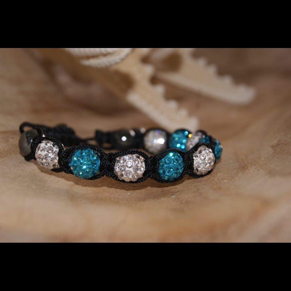 Gorgeous blue and clear crystal shambala bracelet