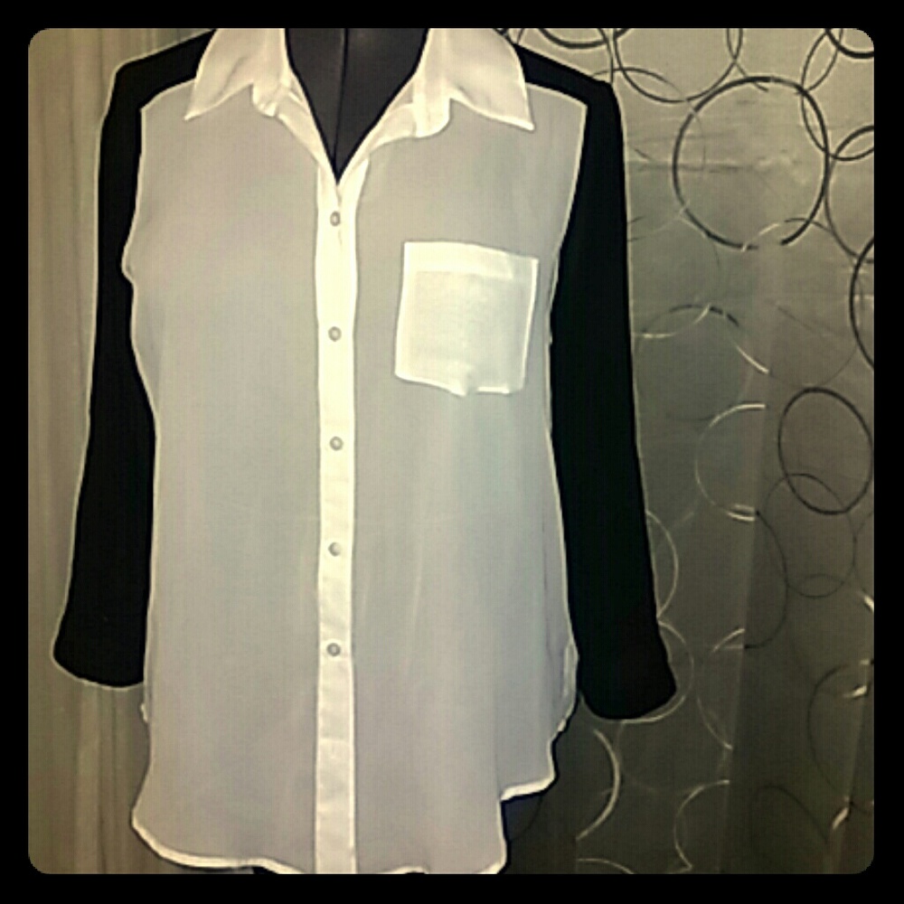 Sheer Color Blocked Dress Shirt