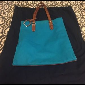 Ralph Lauren handbag Blue Canvas and Brown Leather