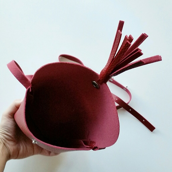 Vegan Leather Tassel Crossbody Bag - Red - Picture 4 of 4