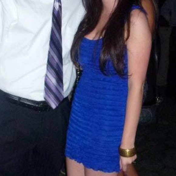 Blue body con dress with ruffles - Picture 1 of 2
