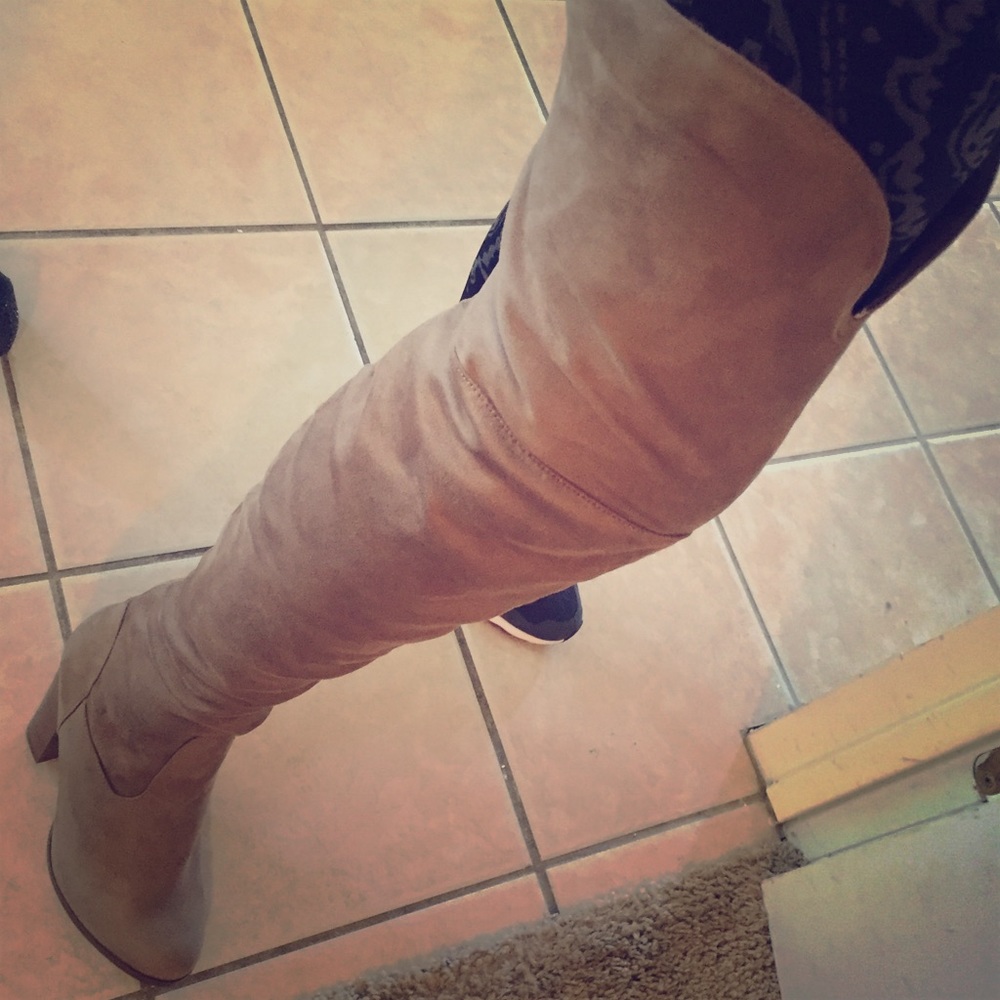 Over the knee tan suede boots