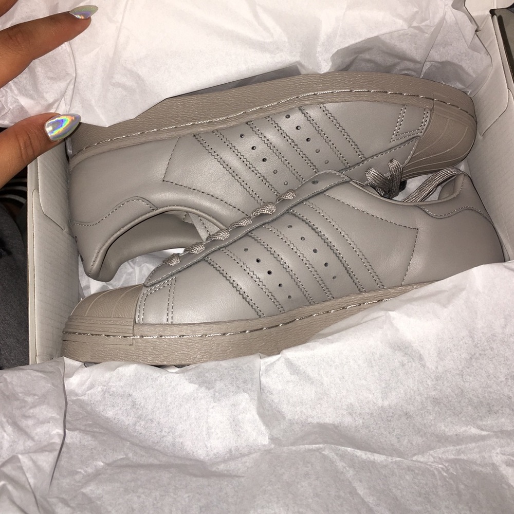 Custom made adidas super star leather grey