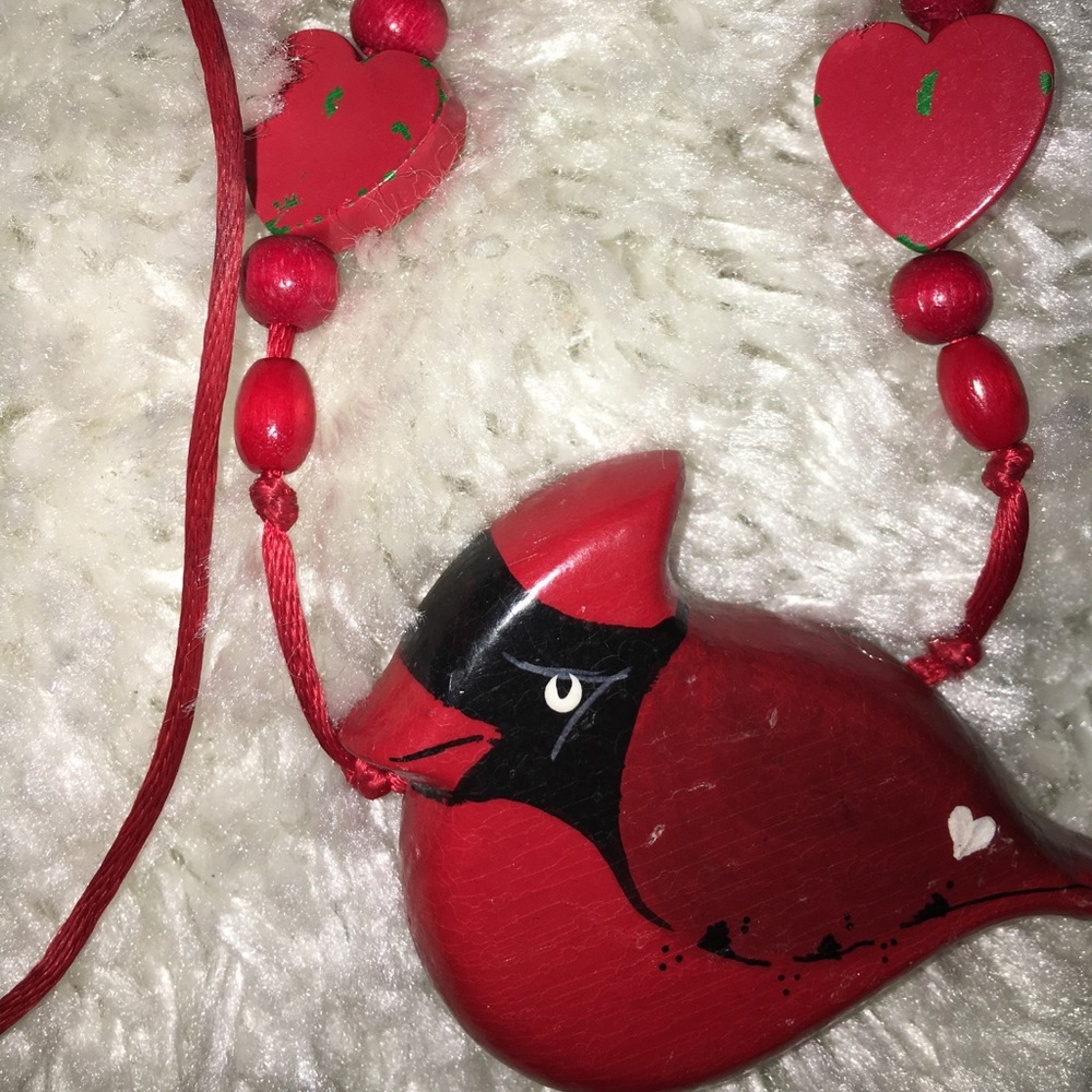 Red wooden bird necklace
