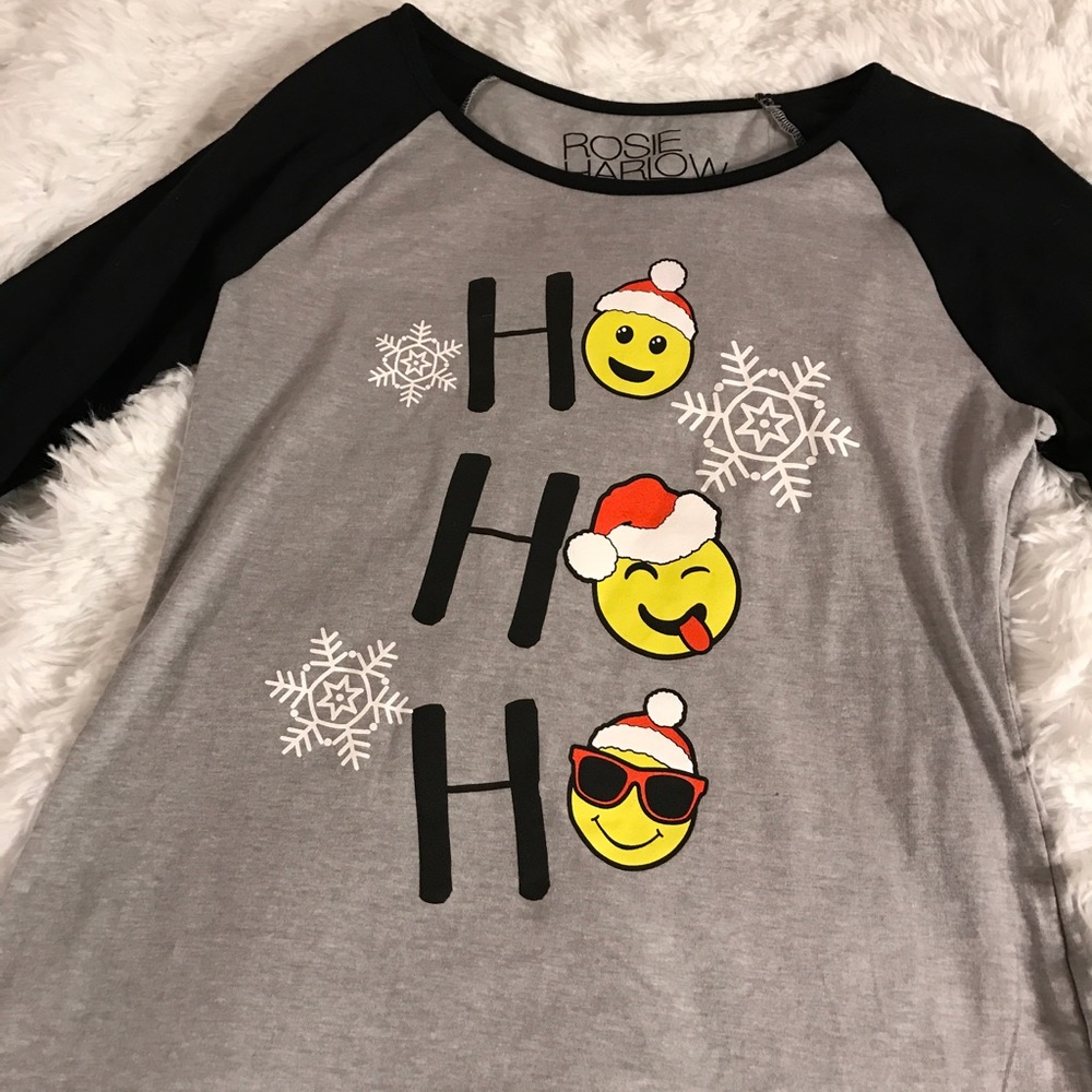 Rosie Harlow Christmas Ho Ho Ho Emoji Raglan Tee