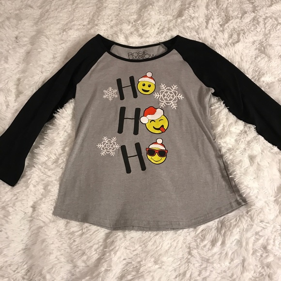 Rosie Harlow Christmas Ho Ho Ho Emoji Raglan Tee - Picture 2 of 3