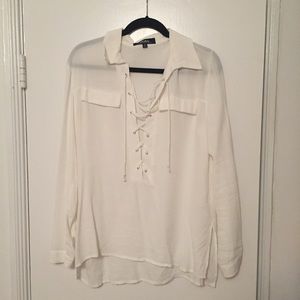 Lulu Lace Up White Blouse