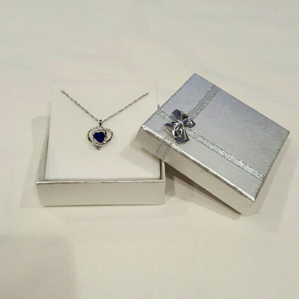 Indigo blue CZ heart pendant necklace & Bracelet
