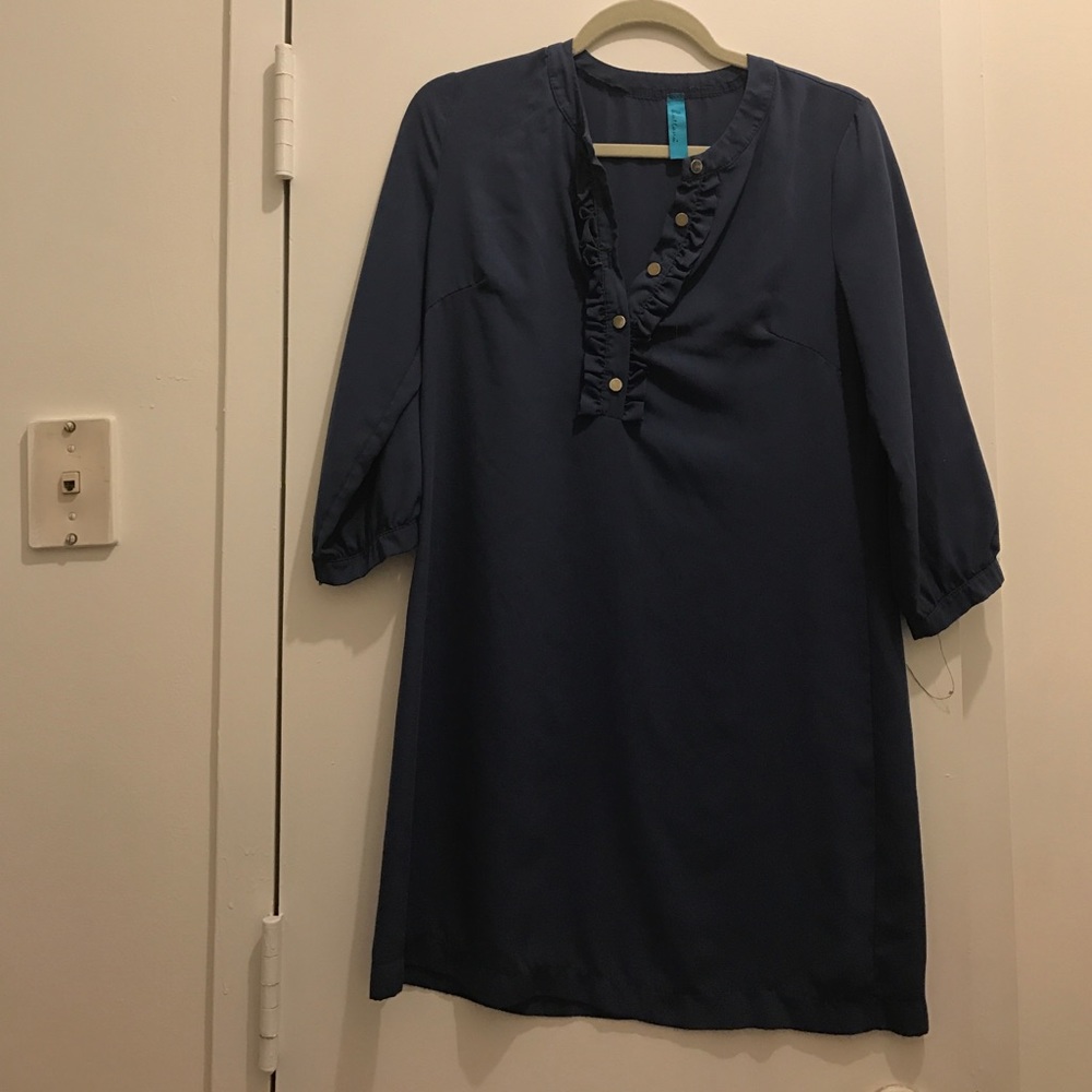 Navy button long sleeve dress