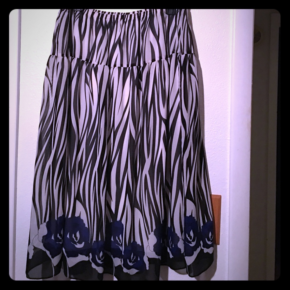 Zebra print skirt with navy blue flowers