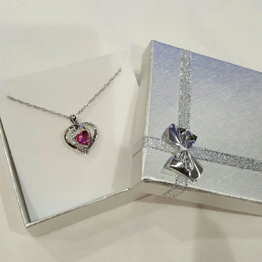 Valentine Double heart CZ crystal indigo necklace