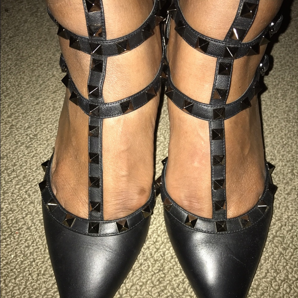 Valentino Noir Leather Rock Stud Slingback