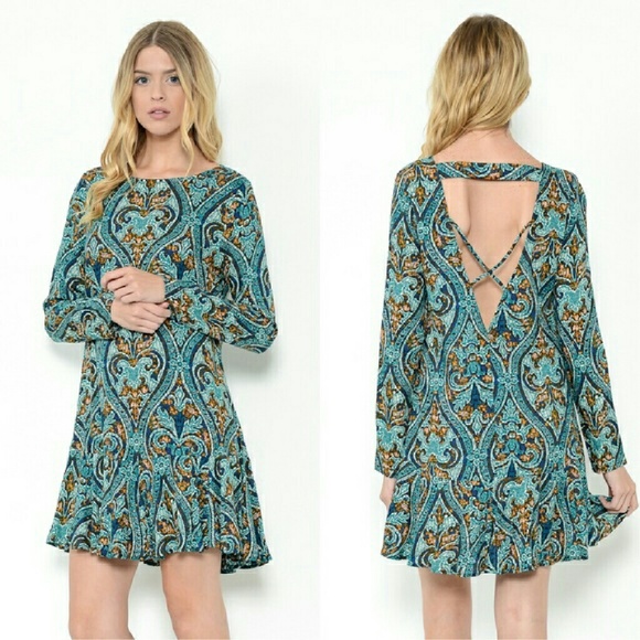 Dresses & Skirts - NWT Baroque Print Drop Waist Long Sleeve Dress