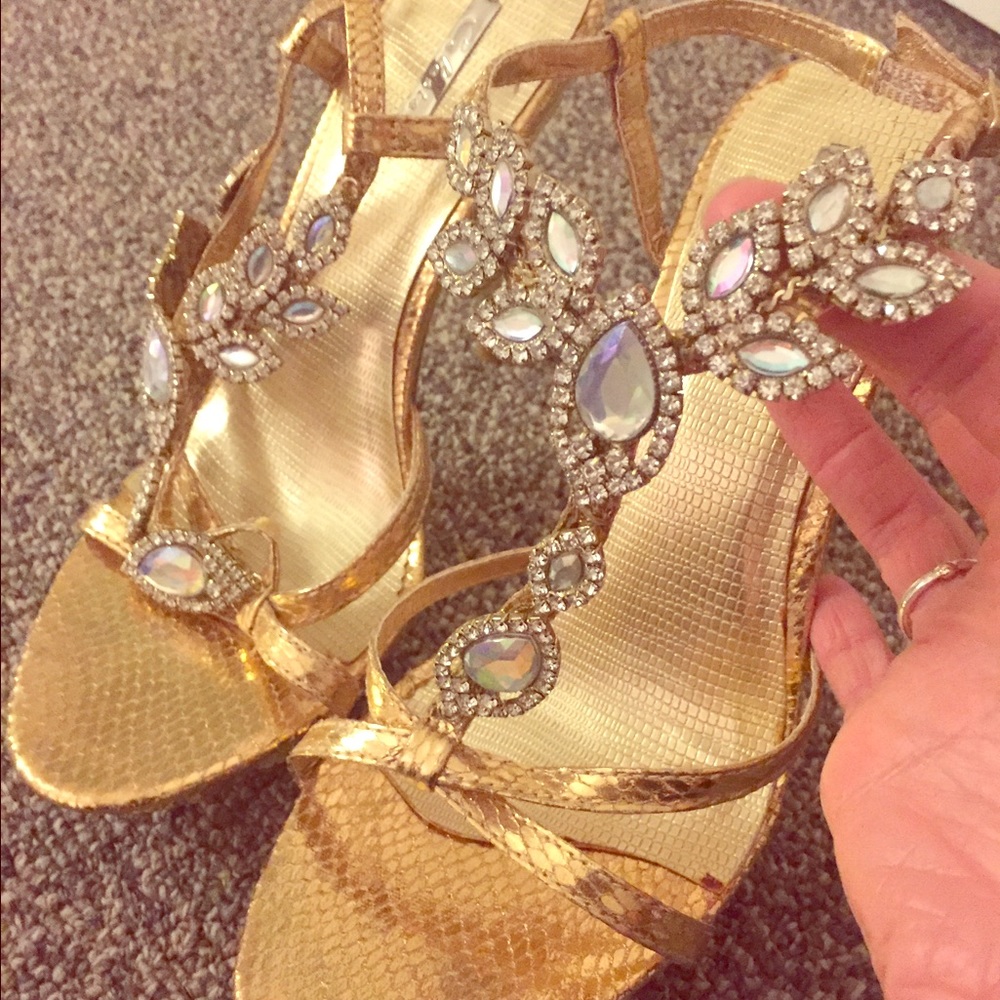 Gold High Heels - Sparkly w/ Crystal