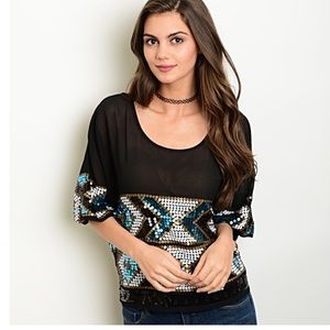 The Jade Sequined Chiffon Top, NWT