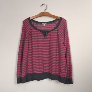 Caslon Pink & Grey Stripe Scoop Neck Sweatshirt XL