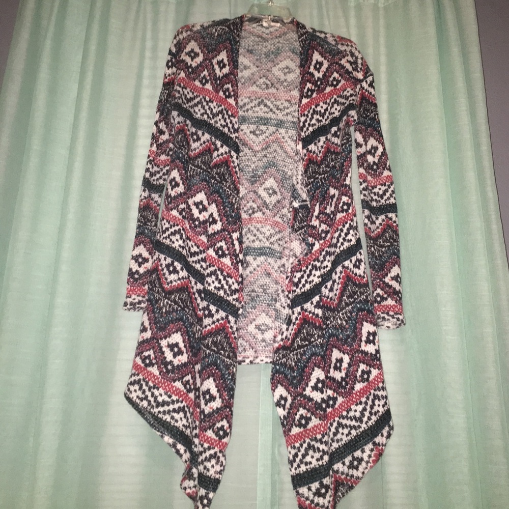 Printed waffle knit cardigan
