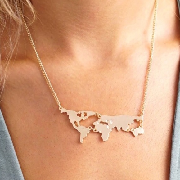 Gold World Map Necklace - Picture 2 of 3