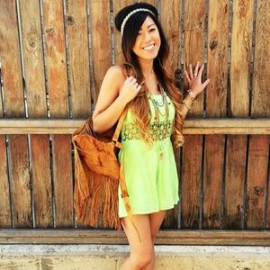 NWT LF Aus 8 US 2/4 Lime Crochet Cutout Romper