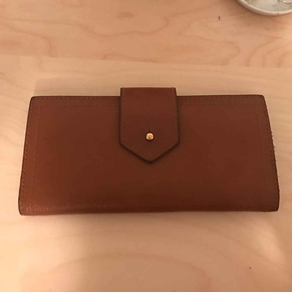 madewell post wallet camel leather