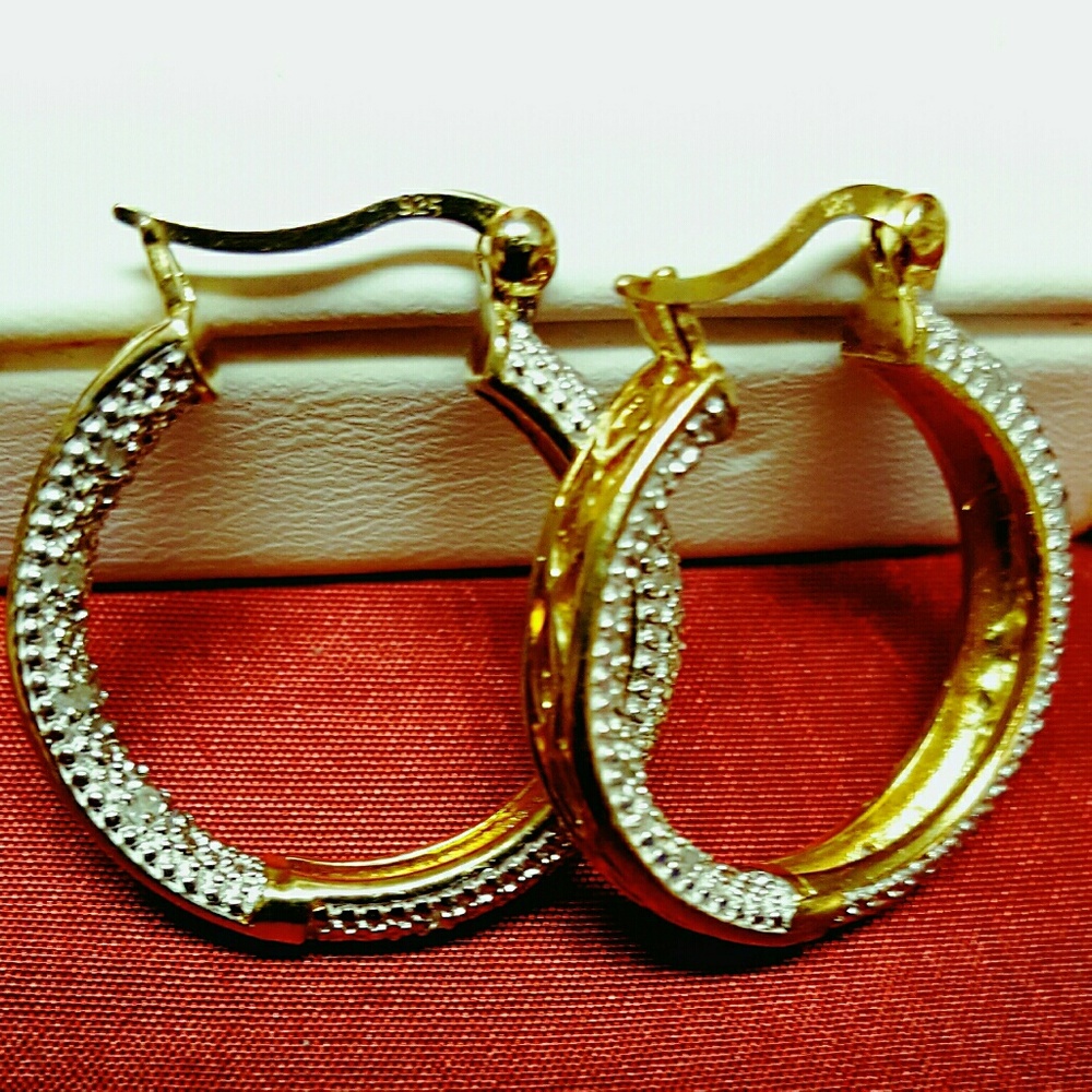 DIAMOND 14KT GOLD PLATED STERLING SILVER EARRINGS