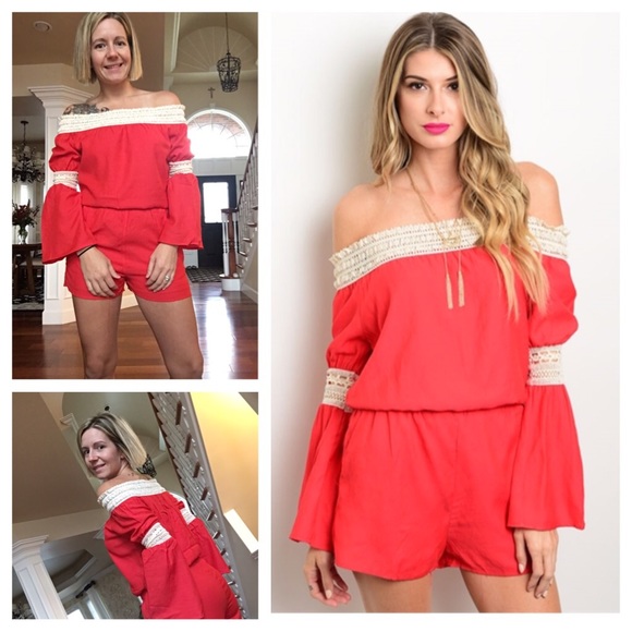 😍😍red/cream off the shoulder romper - Picture 8 of 8