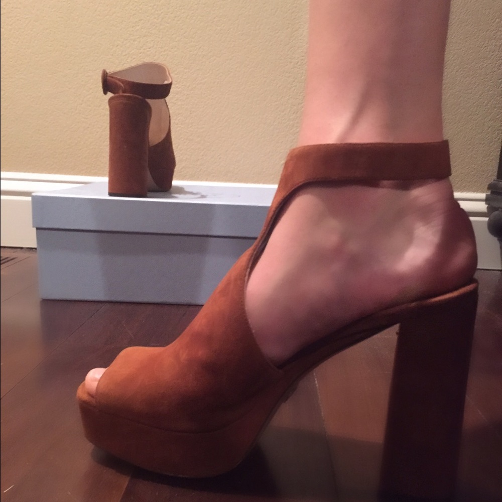 Prada Suede Block-Heel Ankle-Strap Sandal