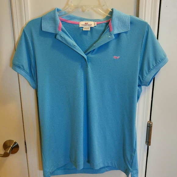 Vineyard Vines Aqua Blue Pink Whale Polo Shirt - Picture 1 of 1