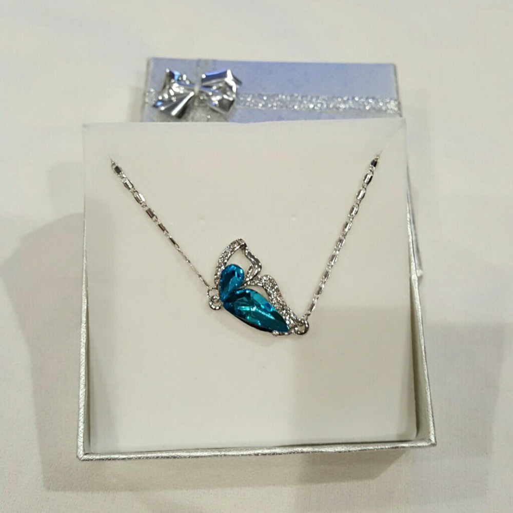 Blue butterfly Austrian crystal pendant necklace