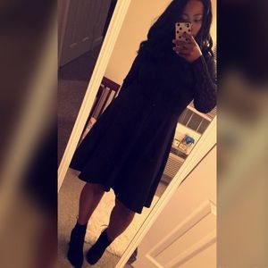 Black A-line dress with lace sleeves