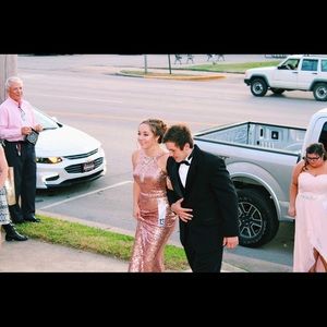 Rose Gold floor length prom dress!