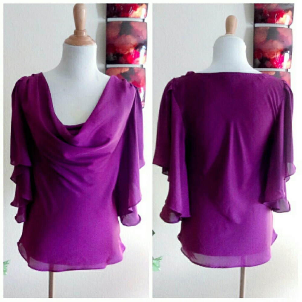 5 for $25 Purple Flutter Sleeve Top