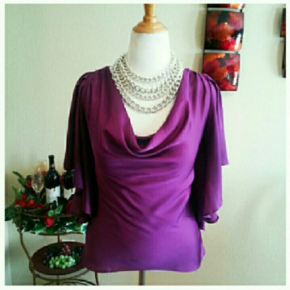 5 for $25 Purple Flutter Sleeve Top - Picture 5 of 8