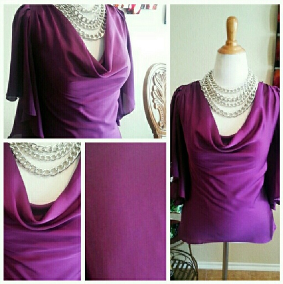5 for $25 Purple Flutter Sleeve Top - Picture 6 of 8