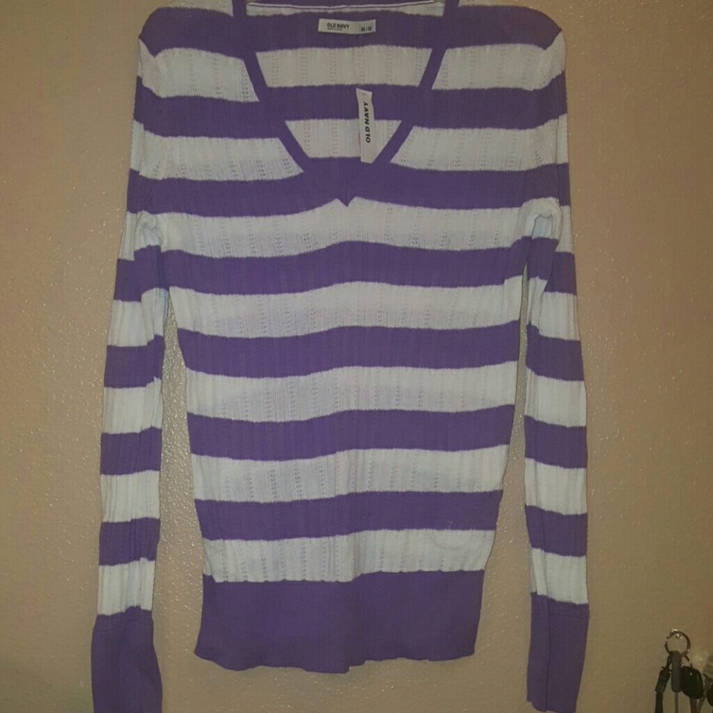 Purple/white striped sweater