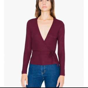 Burgundy American Apparel Wrap crossbody Top