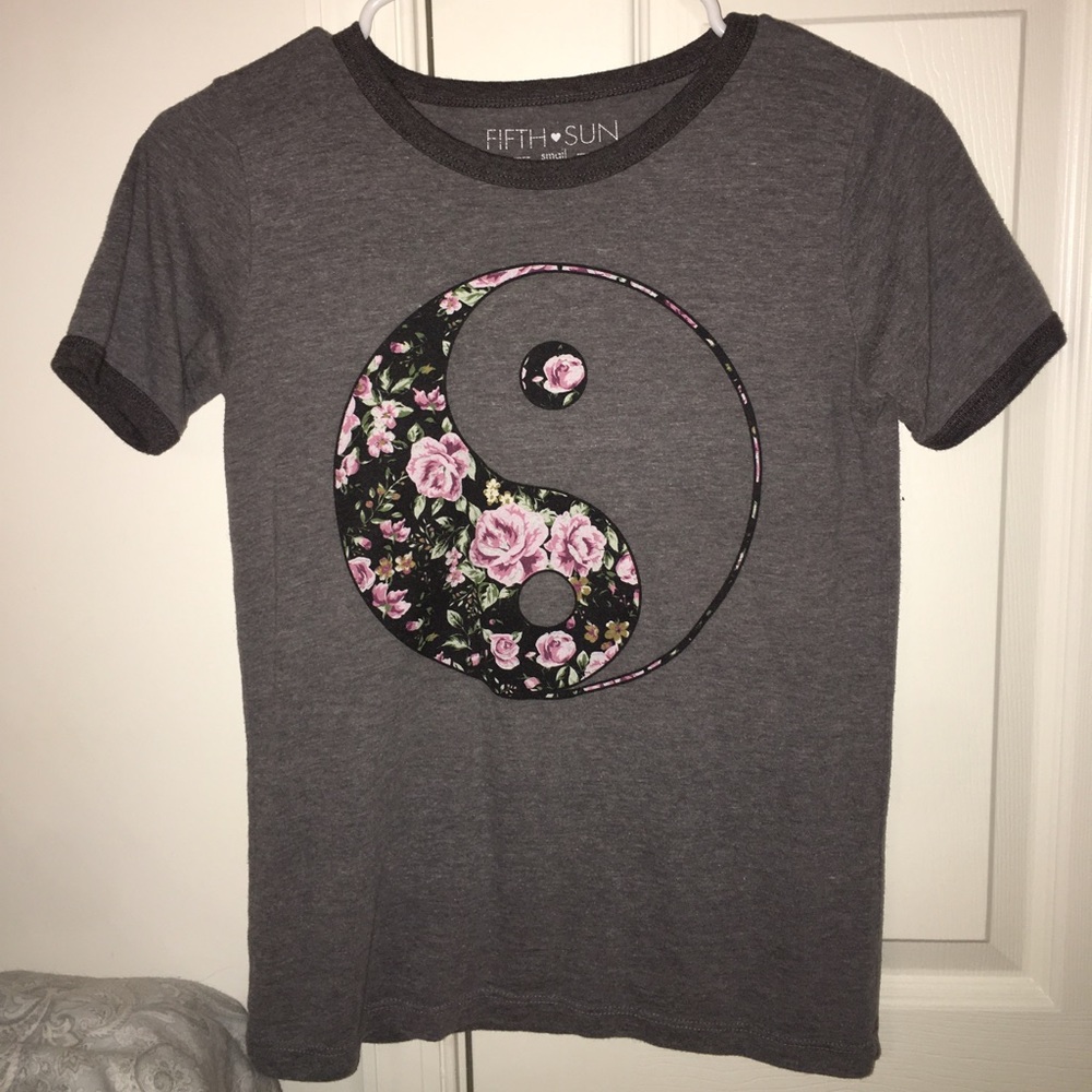 Floral yin yang ringer tee