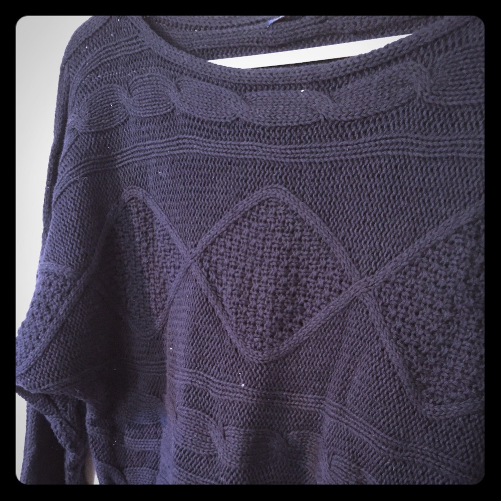 Navy Cropped Boatneck Cable Knit Sweater