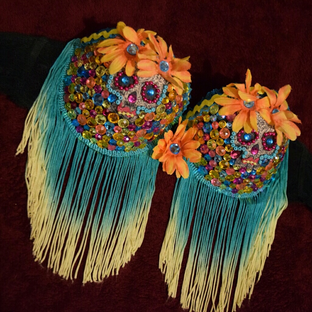 Day of the Dead rave/festival bra with fringe