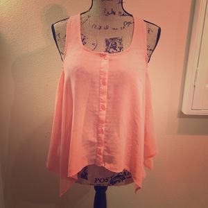 Coral flowy sheer tank top