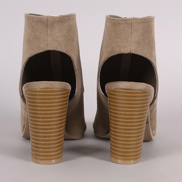Suede Peep Toe Tasseled Chunky Heel Booties - Picture 2 of 4