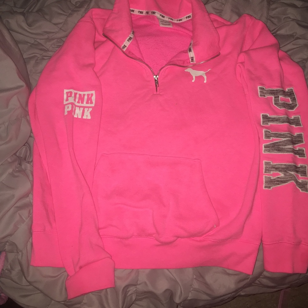 Bright pink half zip sweatshirt