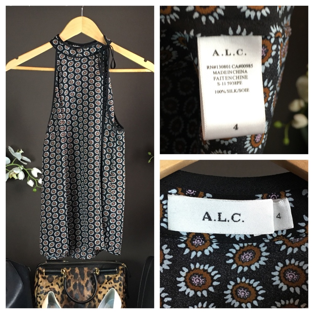 NWOT A.L.C. SLEEVELESS SILK NAVY PATTERN TOP - Picture 2 of 4