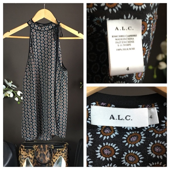 NWOT A.L.C. SLEEVELESS SILK NAVY PATTERN TOP - Picture 2 of 4