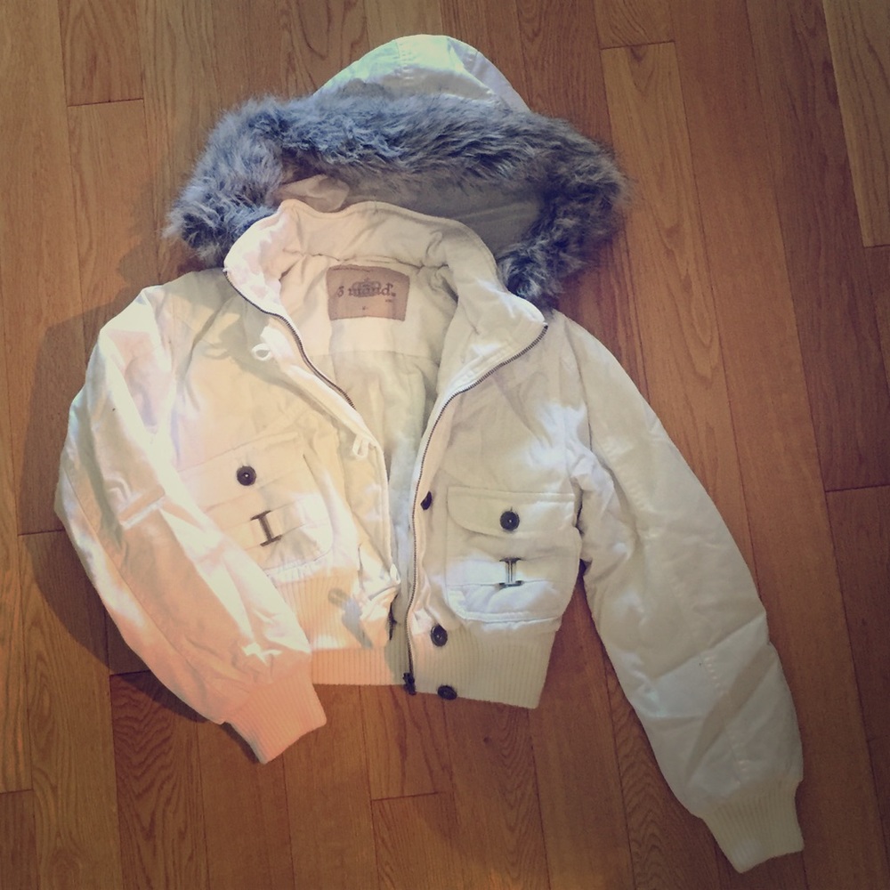 Cropped Hooded Flight Jacket w/Faux Fur Trim